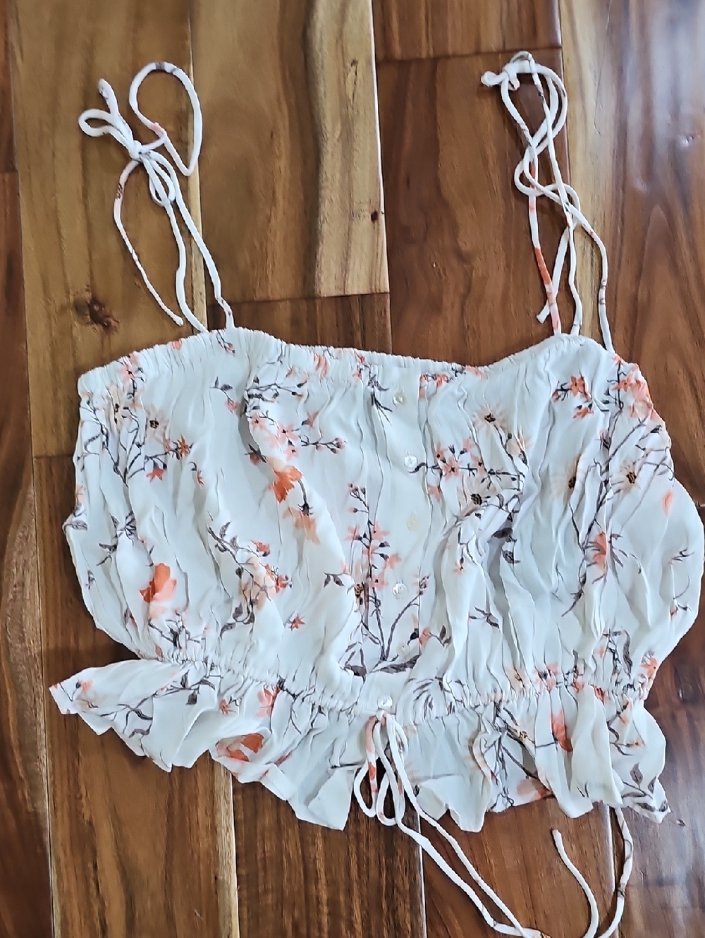Amuse Society Ivory Floral Tie-Front Cami with Peach Accents